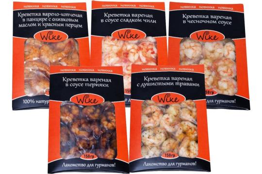 Креветки вареные в соусе и копченые в панцире